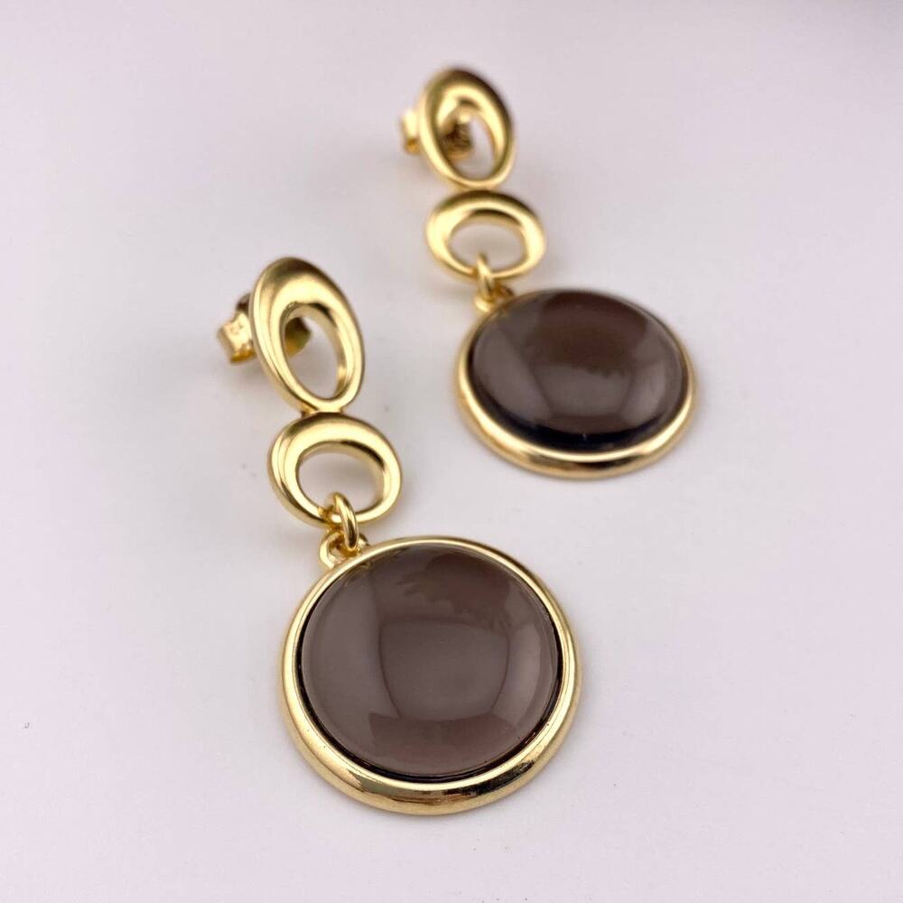 Genuine Smoky Quartz 18k Gold Plated Earrings